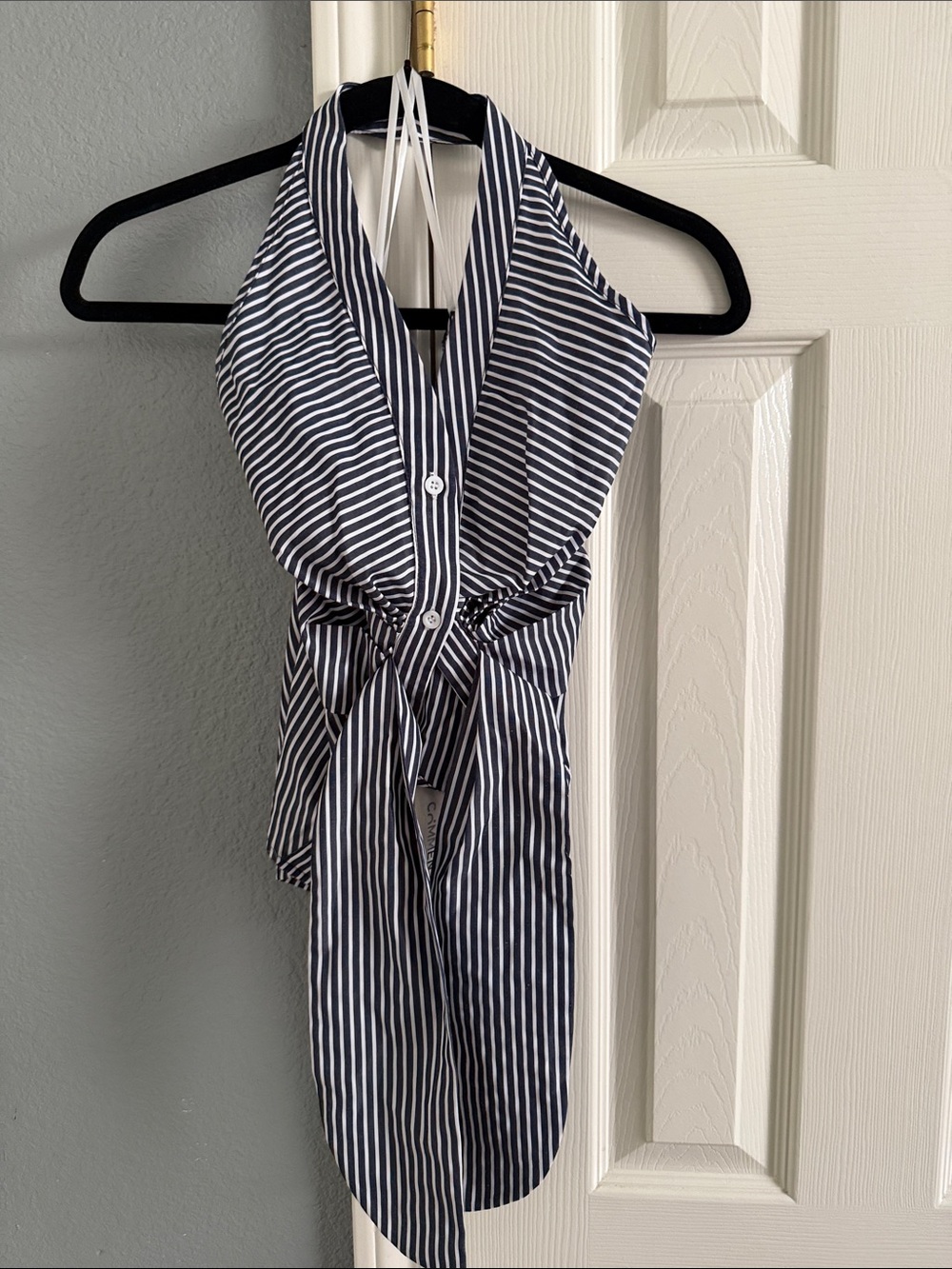 Commense Navy and White Striped Halter Bodysuit